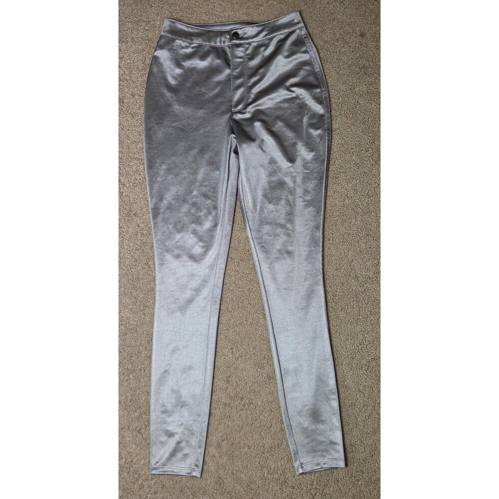 Skims Womens Disco Pants Skinny Leggings High Waisted Metallic Silver Size Small